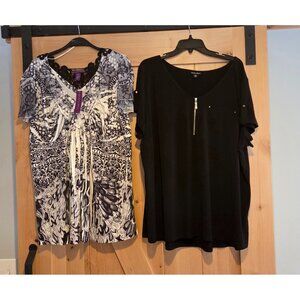 Beverly Drive Women 3X Abstract Bead Lace Zip Stretch Tunic Top Dark Fairy Goth